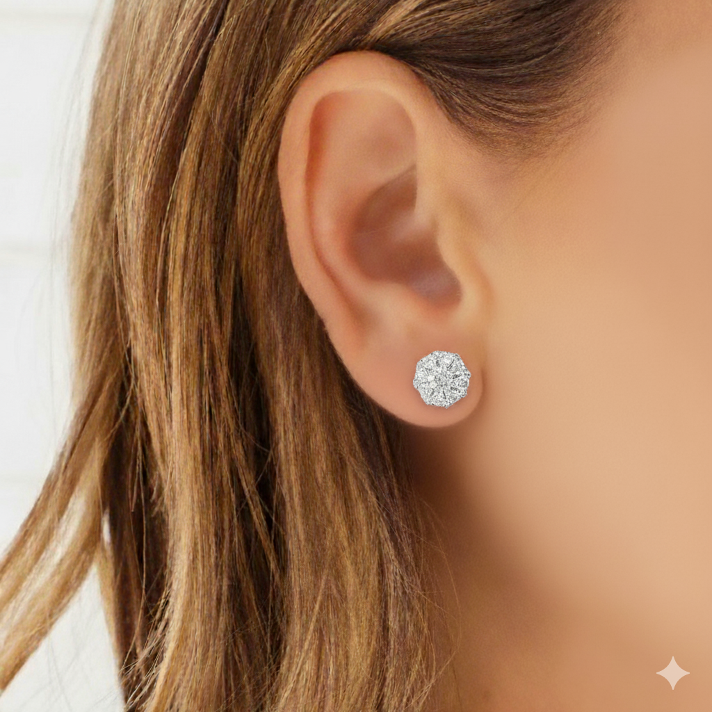 14KT WG 5/8CTW DIAMOND CLUSTER EARRINGS